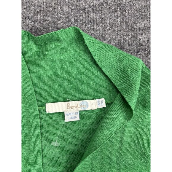 Boden Sweater Womens US 6 Green Linen Wrap Cardigan 3/4 Sleeve Belted Tie Waist - Picture 2 of 8